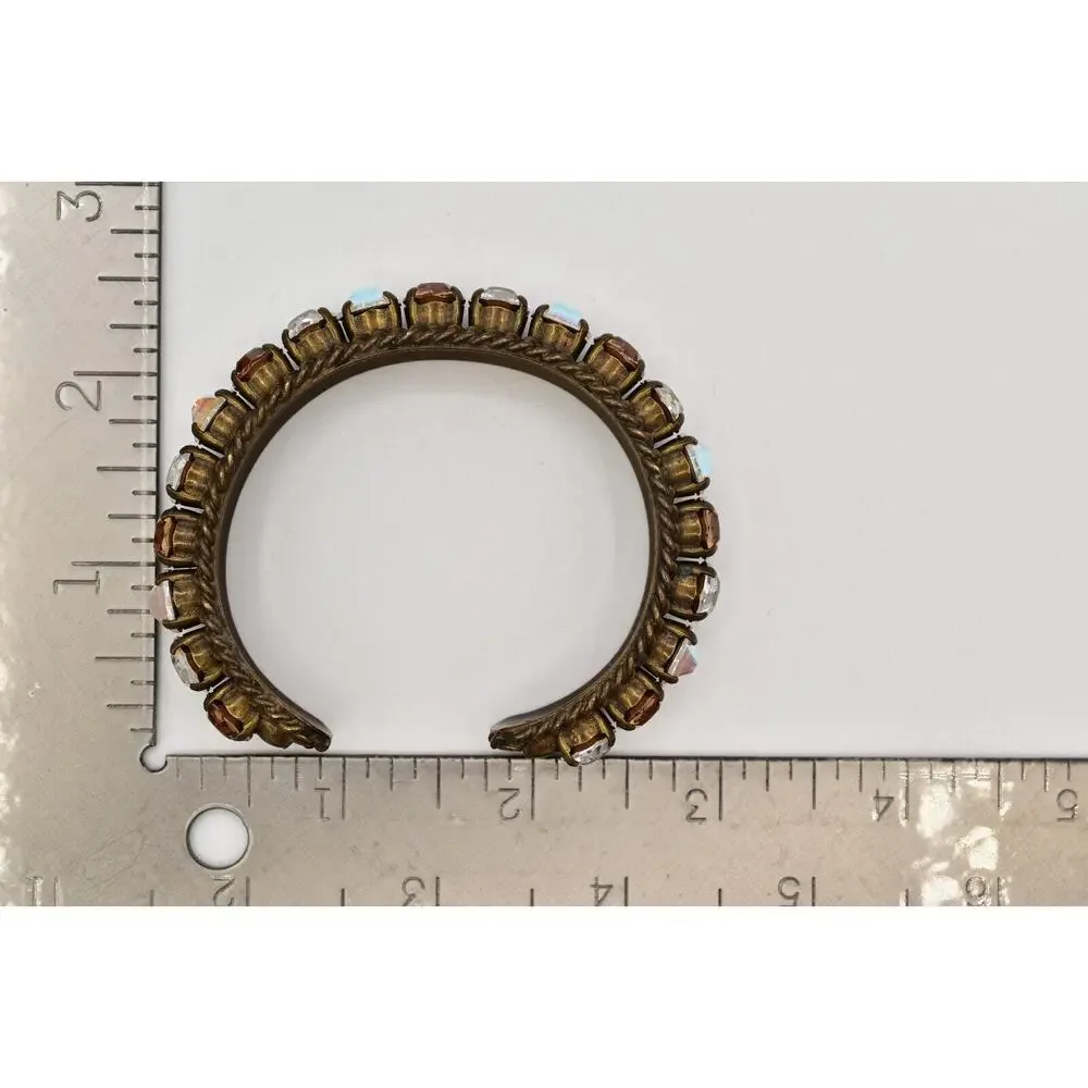 Sorrelli Vintage Crystal Cuff Bangle Aurora Borealis Chocolate Brass Signed BinO